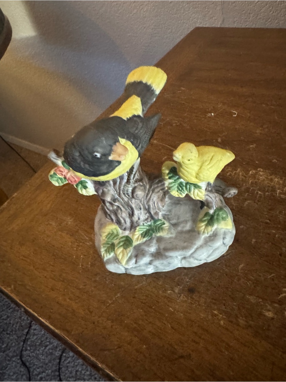 Vintage Bisque Ceramic Two Bird’s Figurine Yellow Bird’s Tree Branch